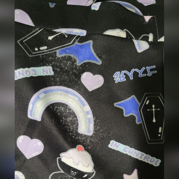 In Control Clothing Pastel Goth Black and Blue Bats Graphic Overalls - Picture 5 of 8